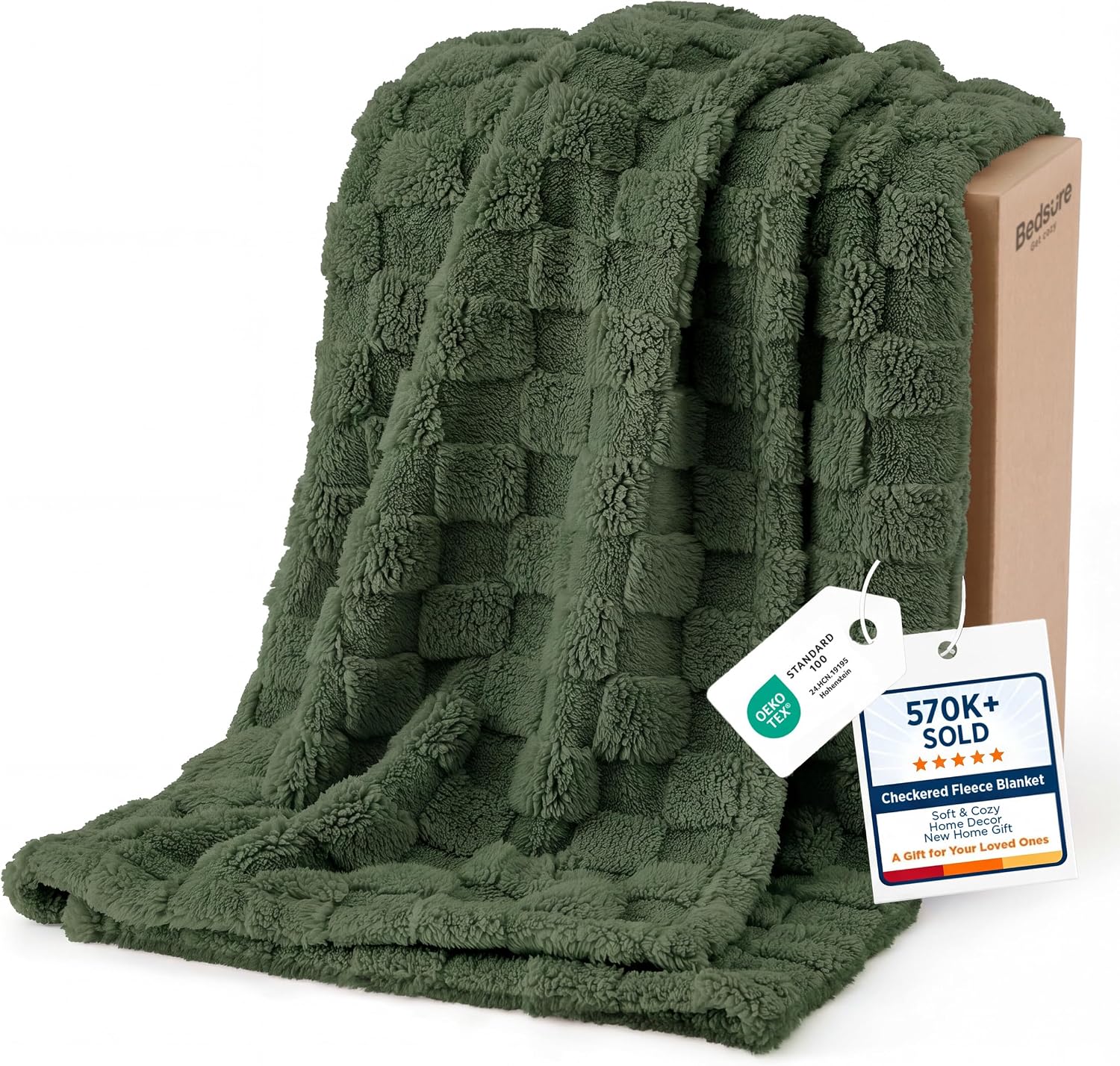 Bedsure GentleSoft Sage Green Throw Blanket for Couch - Checkered Cute Fleece Blankets, Soft Cozy Summer Throw for Bedroom Home Decor Gifts for Mom Girls, Green, 50x60 Inches