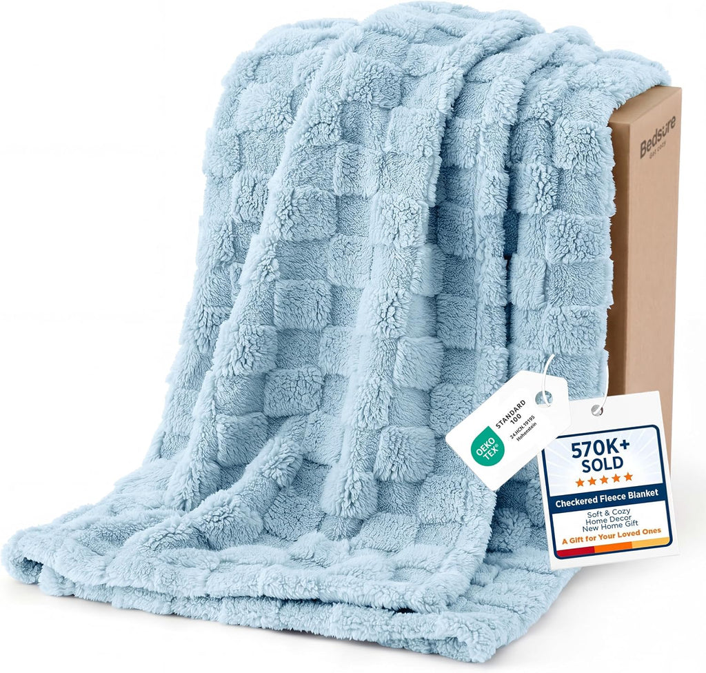 Bedsure GentleSoft Sage Green Throw Blanket for Couch - Checkered Cute Fleece Blankets, Soft Cozy Summer Throw for Bedroom Home Decor Gifts for Mom Girls, Green, 50x60 Inches